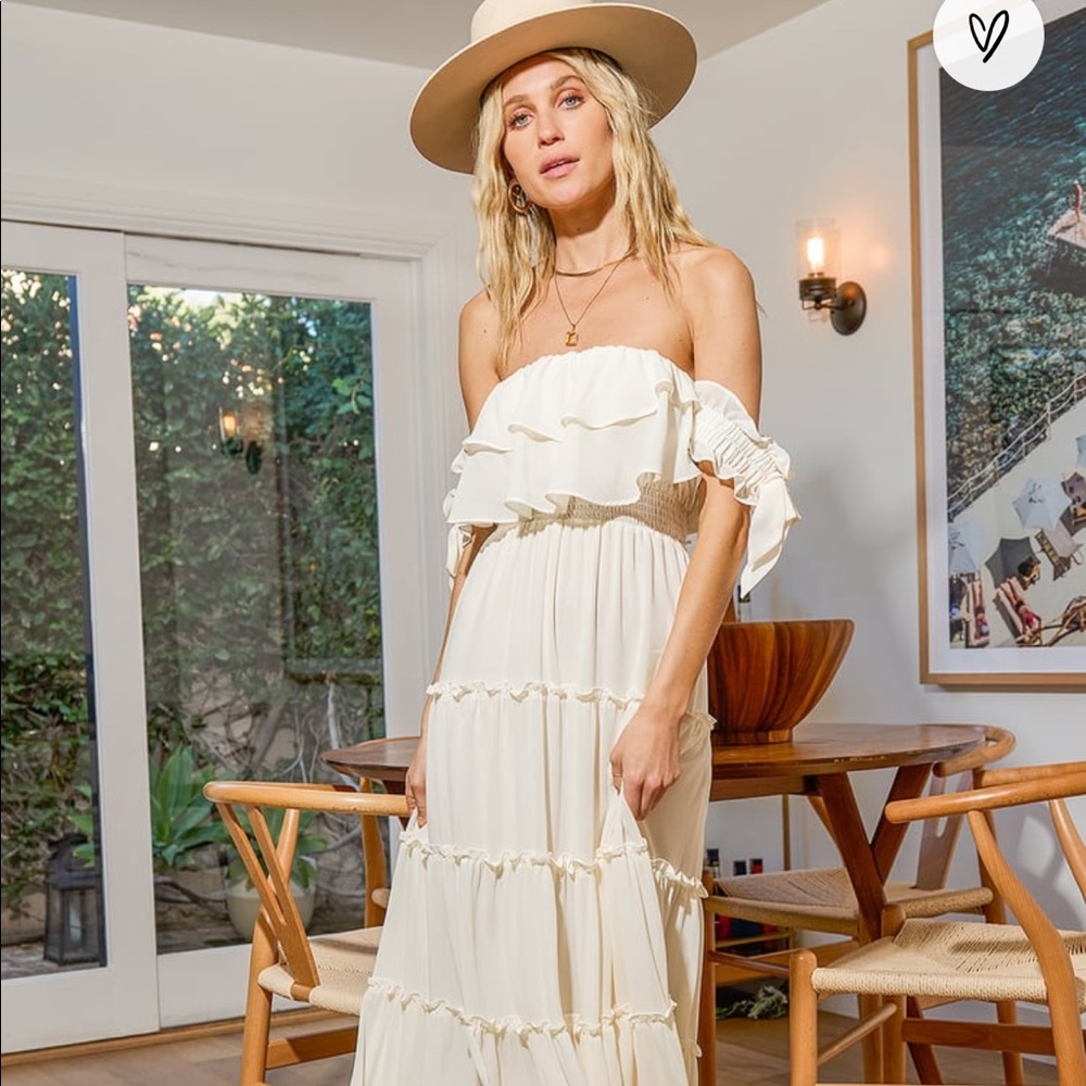 Chance For Us Ivory Off-the-Shoulder Ruffled Maxi Dress-Lulus